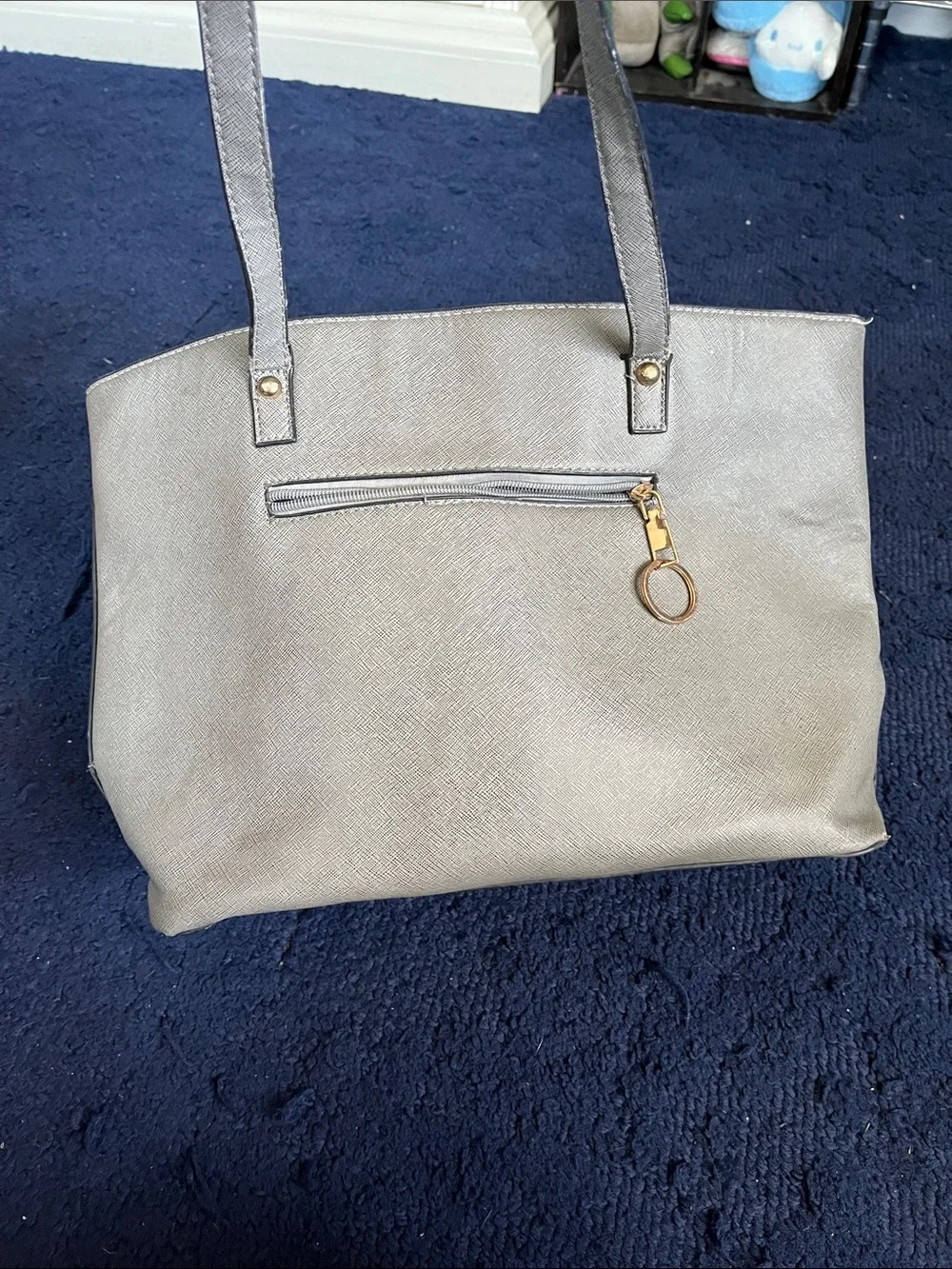Cream and Gray Colorblock Tote with Gold Accent - Chic Everyday Bag